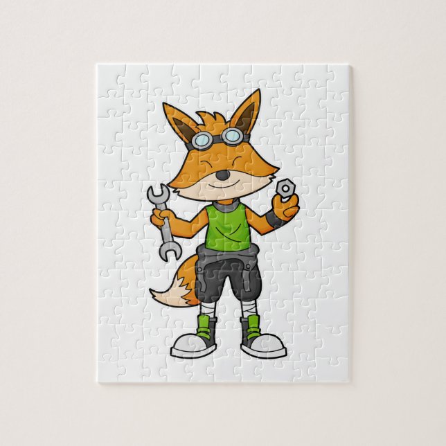 Fox as Mechanic with Wrench & Nut Jigsaw Puzzle (Vertical)
