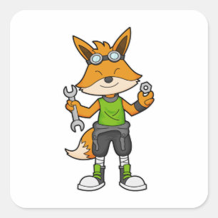 Fox as Mechanic with Wrench & Nut Square Sticker