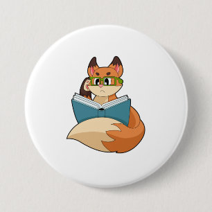 Fox as Nerd with Book & Glasses 7.5 Cm Round Badge