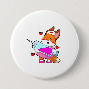 Fox as Nurse with Syringe 7.5 Cm Round Badge