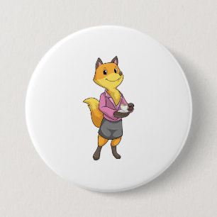 Fox as Secretary with Coffee Cup 7.5 Cm Round Badge