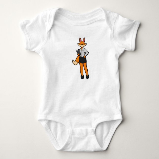 Fox as Secretary with Notepad Baby Bodysuit (Front)