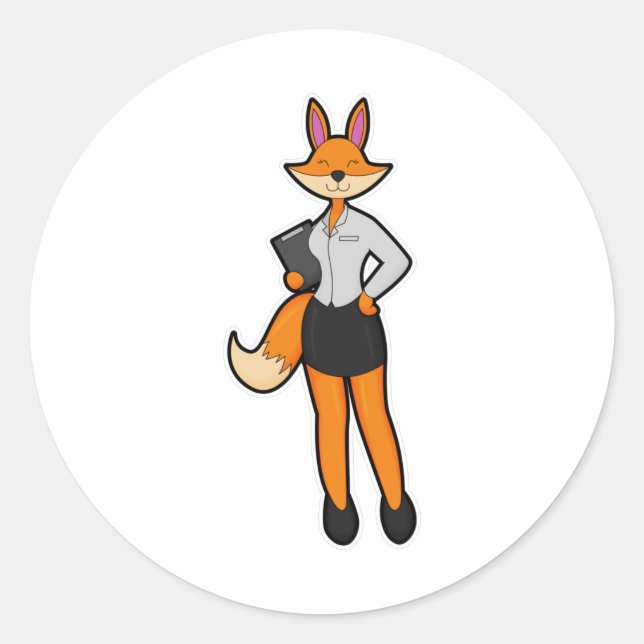 Fox as Secretary with Notepad Classic Round Sticker (Front)