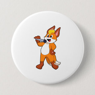 Fox as Singer with Microphone 7.5 Cm Round Badge