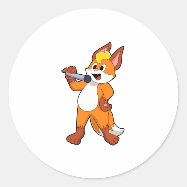 Fox as Singer with Microphone Classic Round Sticker (Front)
