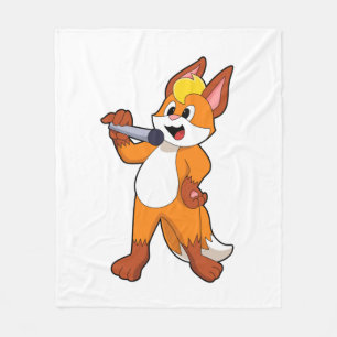 Fox as Singer with Microphone Fleece Blanket
