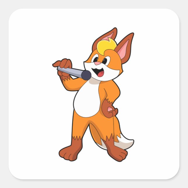 Fox as Singer with Microphone Square Sticker (Front)