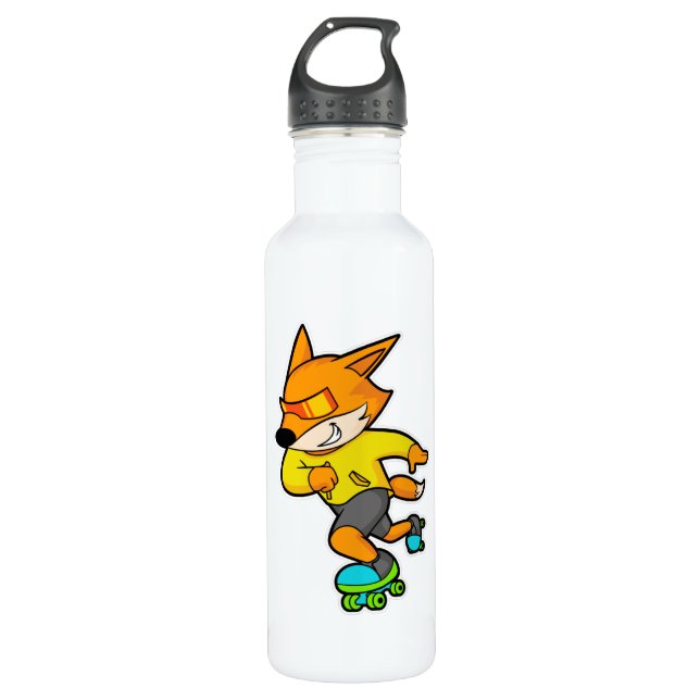 Fox as Skater with Roller skates 710 Ml Water Bottle (Front)