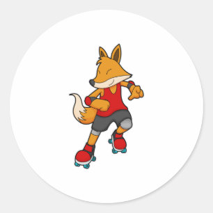 Fox as Skater with Roller skates Classic Round Sticker