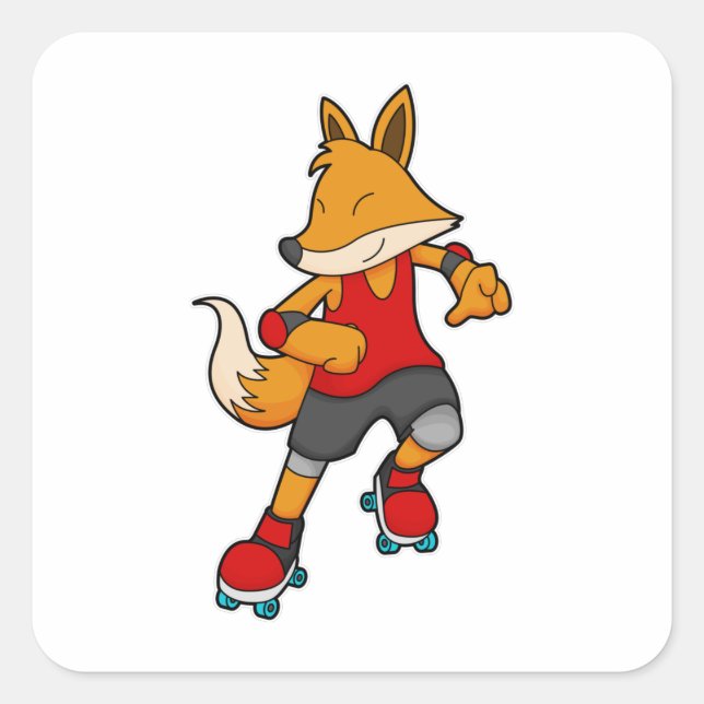 Fox as Skater with Roller skates Square Sticker (Front)