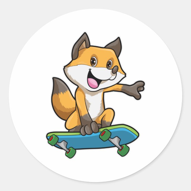 Fox as Skater with Skateboard Classic Round Sticker (Front)
