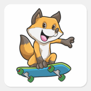 Fox as Skater with Skateboard Square Sticker