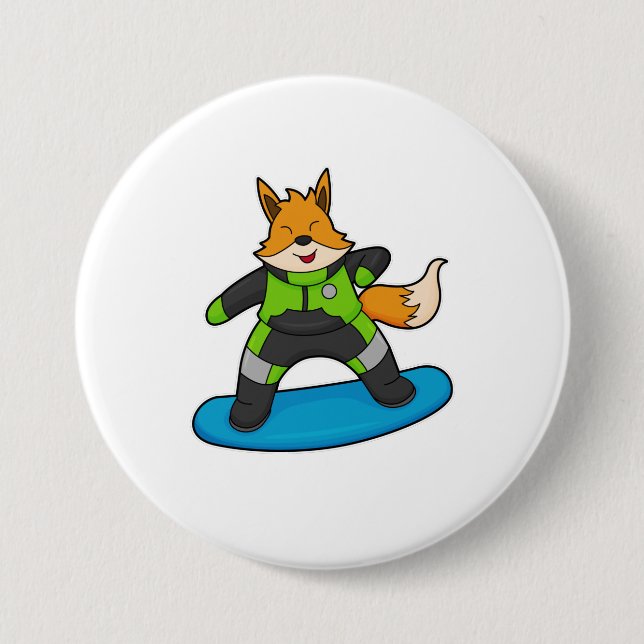 Fox as Snowboarder with Snowboard 7.5 Cm Round Badge (Front)