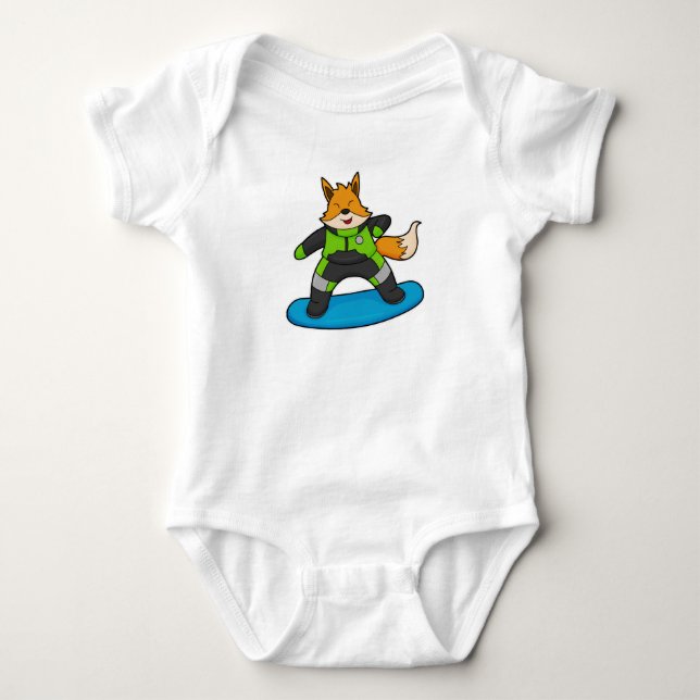 Fox as Snowboarder with Snowboard Baby Bodysuit (Front)