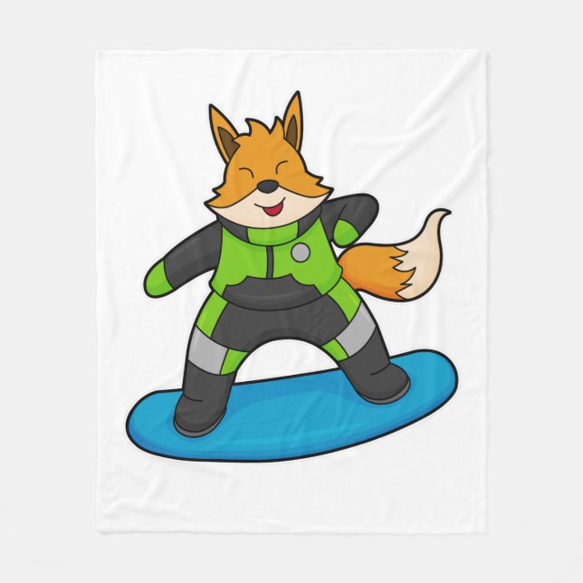 Fox as Snowboarder with Snowboard Fleece Blanket (Front)