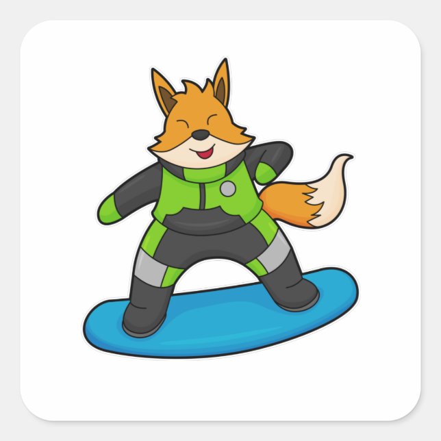 Fox as Snowboarder with Snowboard Square Sticker (Front)