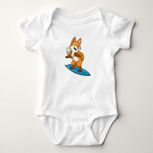 Fox as Surfer with Surfboard Baby Bodysuit (Front)