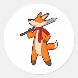 Fox as Warrior with Sword & Scarf Classic Round Sticker