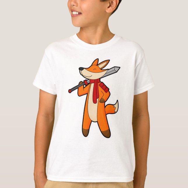 Fox as Warrior with Sword & Scarf T-Shirt (Front)