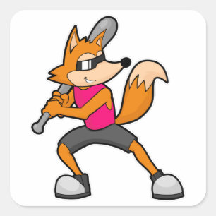 Fox at Baseball with Baseball bat Square Sticker