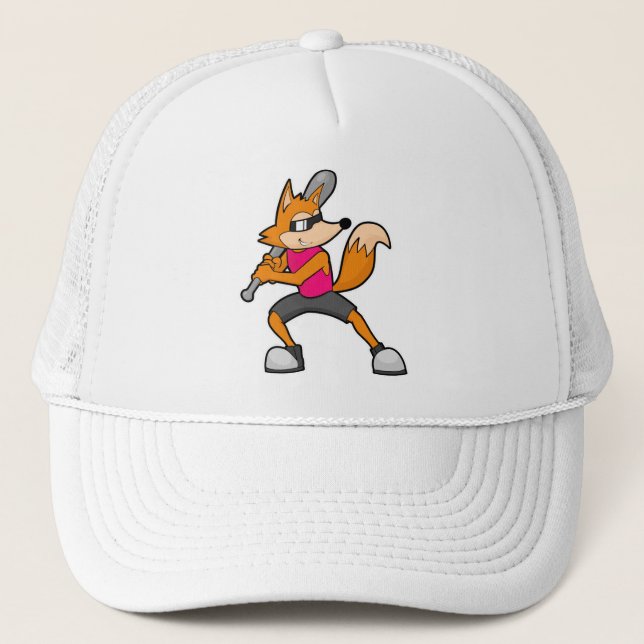 Fox at Baseball with Baseball bat Trucker Hat (Front)