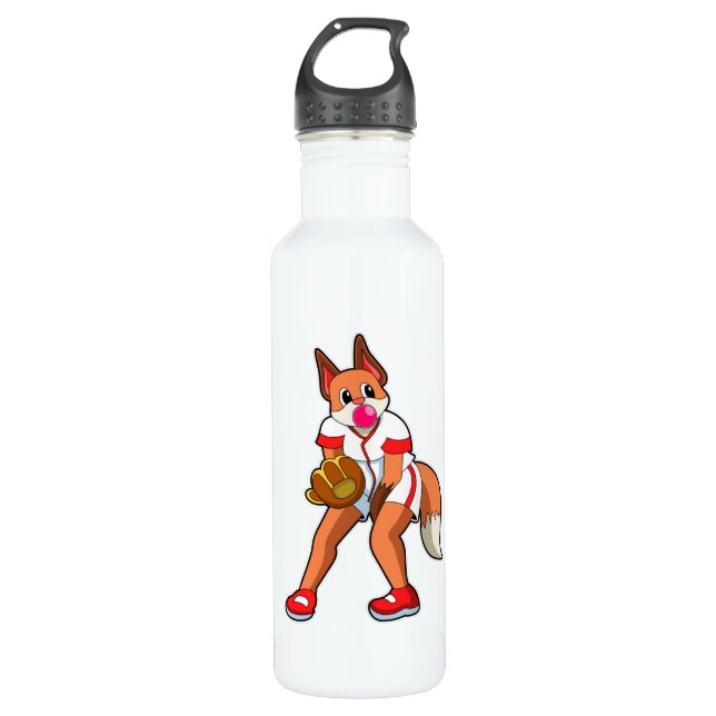 Fox at Baseball with Baseball glove 710 Ml Water Bottle (Front)