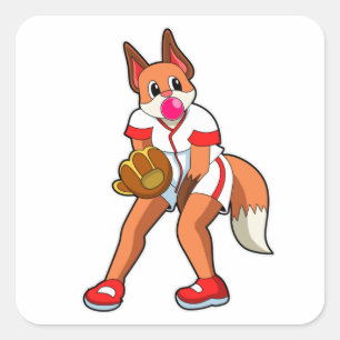 Fox at Baseball with Baseball glove Square Sticker