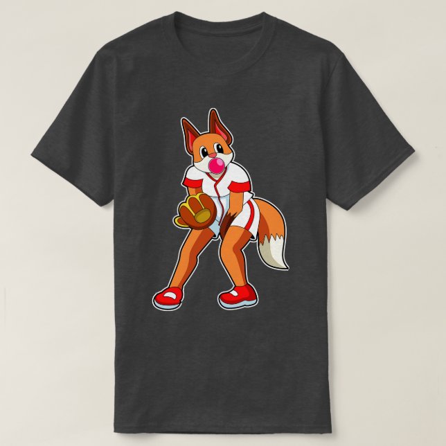 Fox at Baseball with Baseball glove T-Shirt (Design Front)