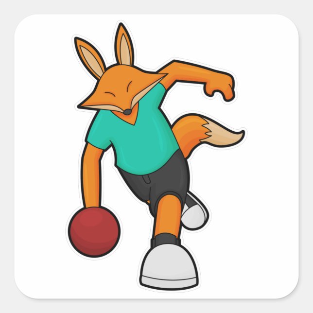 Fox at Bowling with Bowling ball Square Sticker (Front)