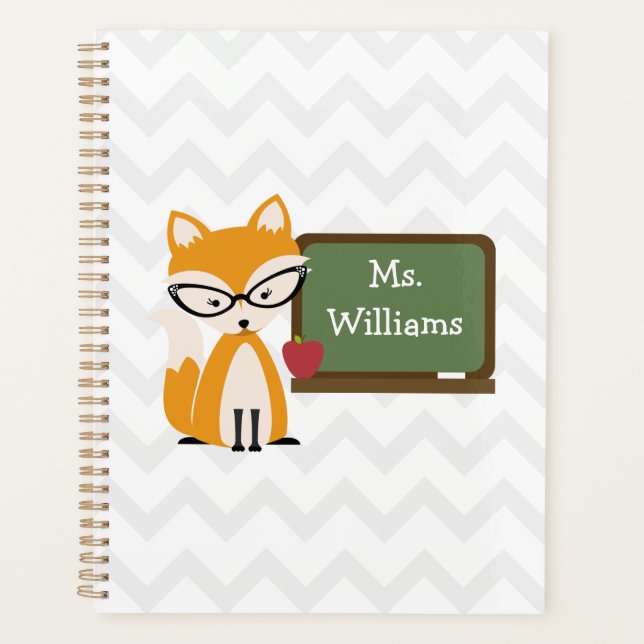 Fox At Chalkboard Chevron Personalised Teacher Planner (Front)