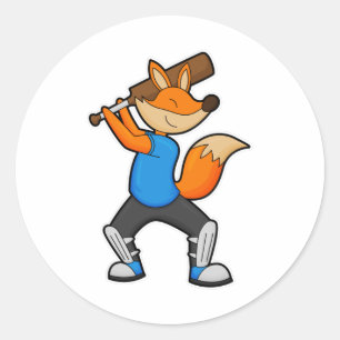 Fox at Cricket with Cricket bat Classic Round Sticker