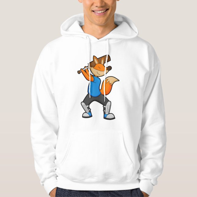 Fox at Cricket with Cricket bat Hoodie (Front)