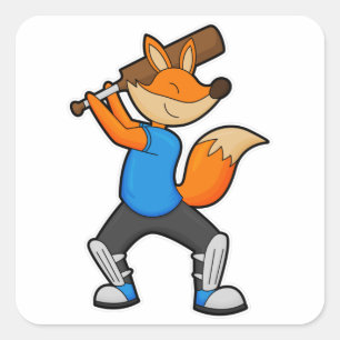 Fox at Cricket with Cricket bat Square Sticker