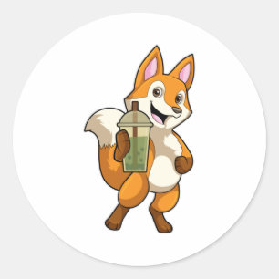 Fox at Drinking with Bubble Tea Classic Round Sticker