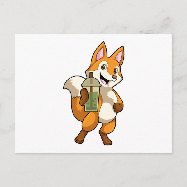 Fox at Drinking with Bubble Tea Postcard (Front)