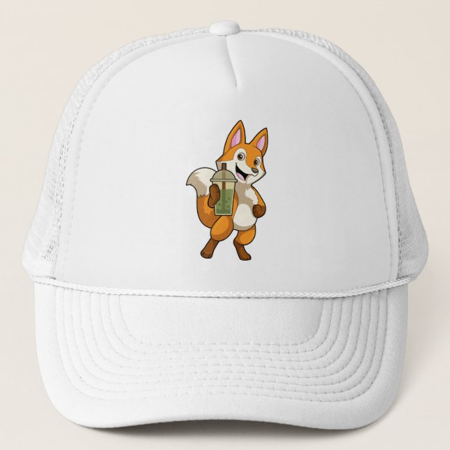 Fox at Drinking with Bubble Tea Trucker Hat (Front)