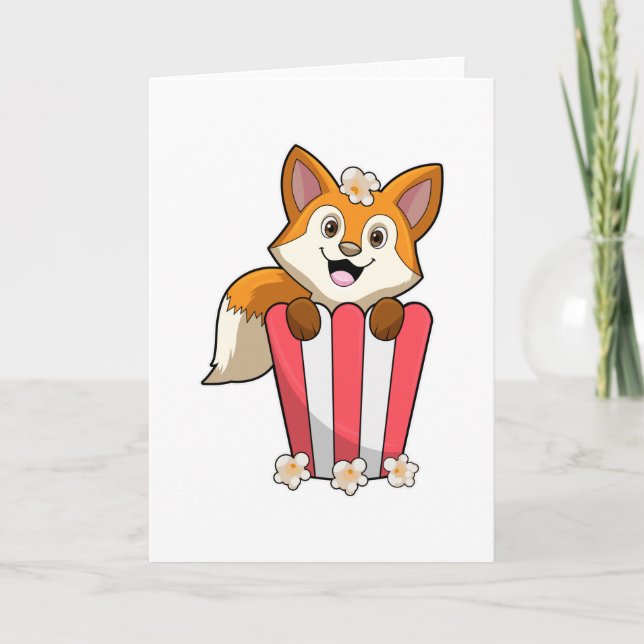 Fox at Eating with Popcorn Card (Front)