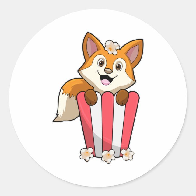 Fox at Eating with Popcorn Classic Round Sticker (Front)