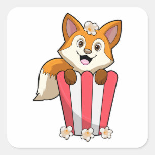Fox at Eating with Popcorn Square Sticker