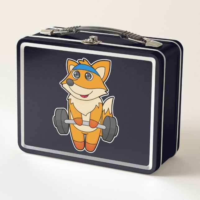 Fox at Fitness with Barbell Metal Lunch Box (Front)