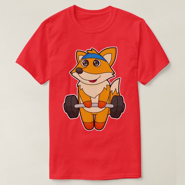 Fox at Fitness with Barbell T-Shirt (Design Front)