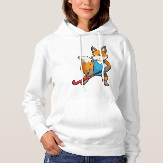 Fox at Hockey with Hockey bat Hoodie (Front)