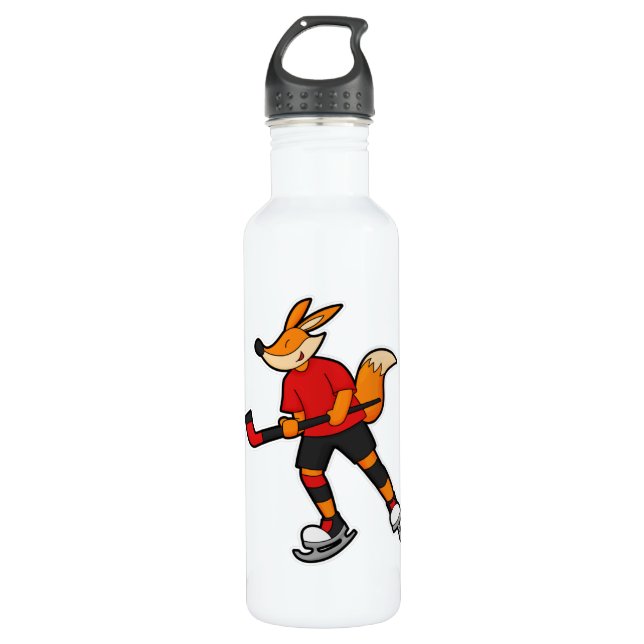 Fox at Ice hockey with Ice hockey stick 710 Ml Water Bottle (Front)