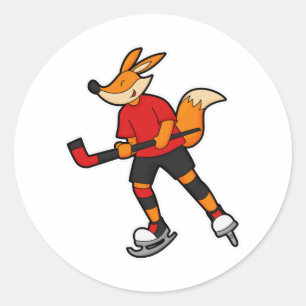 Fox at Ice hockey with Ice hockey stick Classic Round Sticker