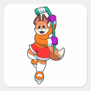 Fox at Ice hockey with Ice hockey stick Square Sticker
