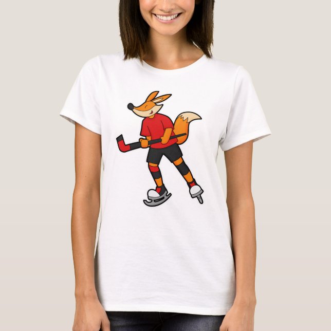 Fox at Ice hockey with Ice hockey stick T-Shirt (Front)