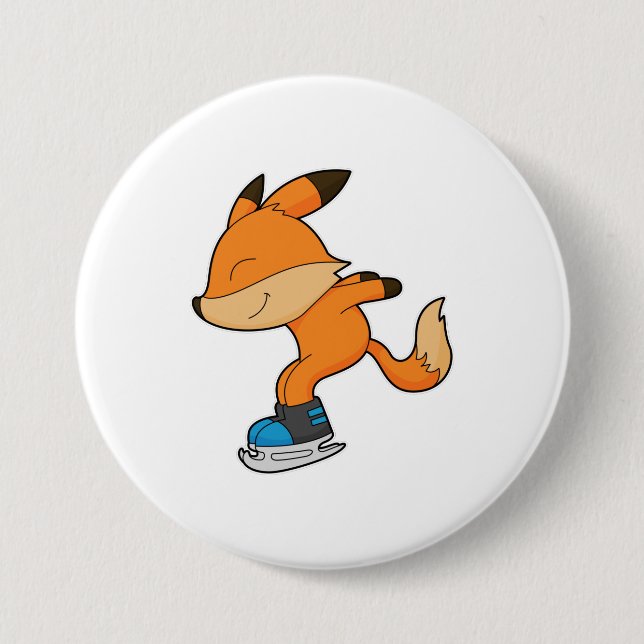 Fox at Ice skating with Ice skates 7.5 Cm Round Badge (Front)
