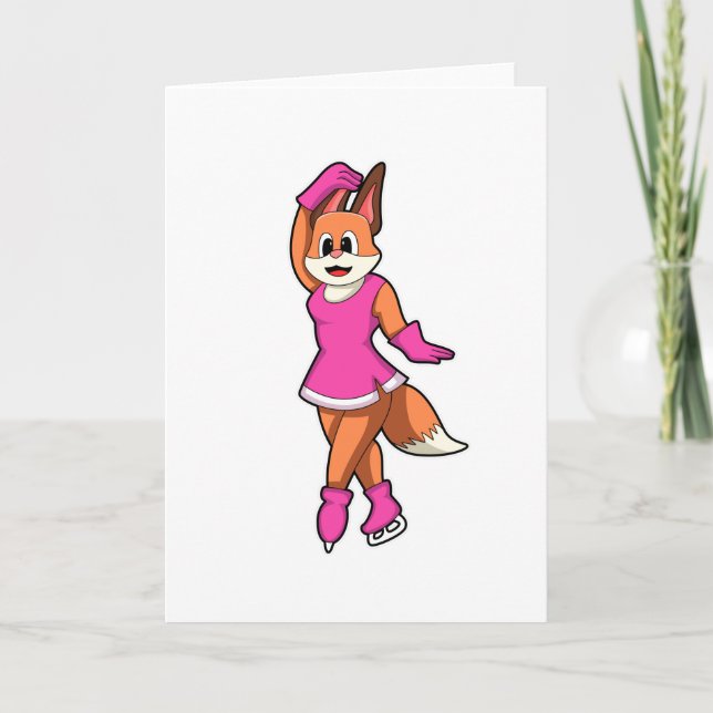 Fox at Ice skating with Ice skates Card (Front)