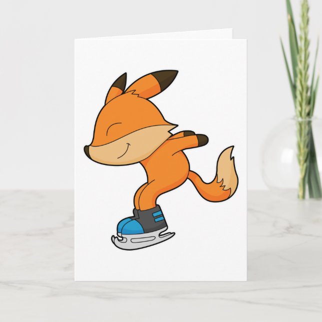 Fox at Ice skating with Ice skates Card (Front)