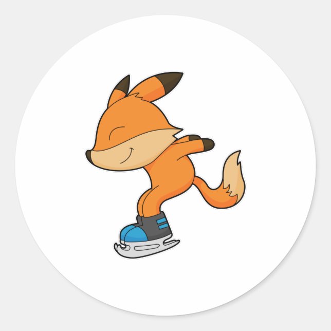 Fox at Ice skating with Ice skates Classic Round Sticker (Front)